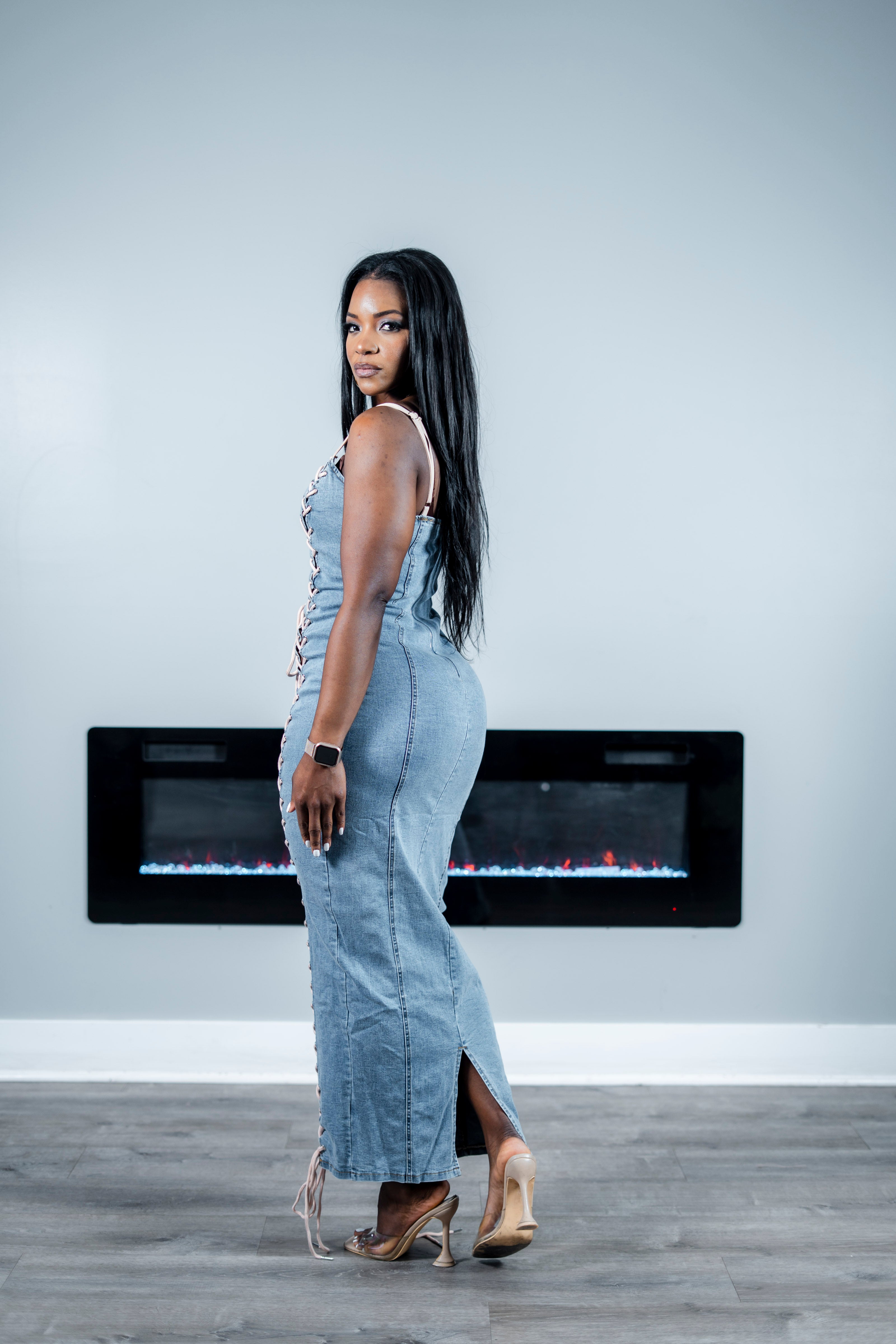Lace from Bottom to Bottom Denim Dress Classy Combination's Lace from Bottom to Bottom Denim Dress Classy Combination's